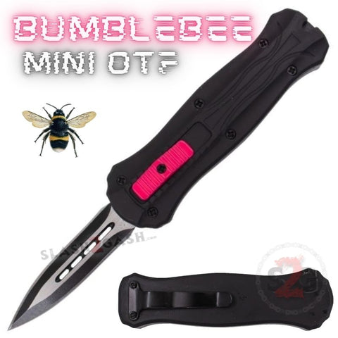 Black Pink Mini Out The Front Knife Small Automatic Switchblade Knives California Legal - Dagger Bumble Bee