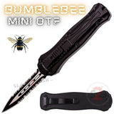 California Legal Mini Out The Front Knife Small Automatic Switchblade Knives - Black Serrated Bumble Bee