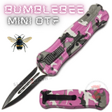 California Legal Mini Out The Front Knife Small Automatic Switchblade Knives - Pink Camouflage Bumble Bee