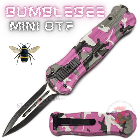 Pink Camouflage Mini Out The Front Knife Small Automatic Switchblade Knives California Legal - Dagger Bumble Bee