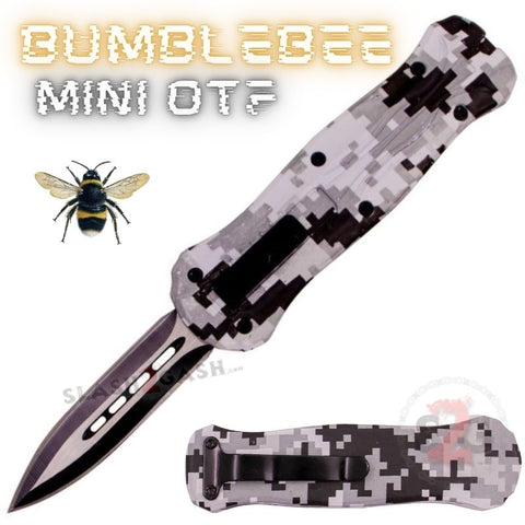 Snow Digital Camouflage Mini Out The Front Knife Small Automatic Switchblade Knives California Legal - Dagger Bumble Bee