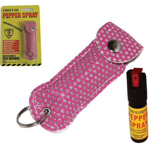 Self Defense 1/2 oz Pepper Spray w/ Pink Bling Bedazzled Keychain