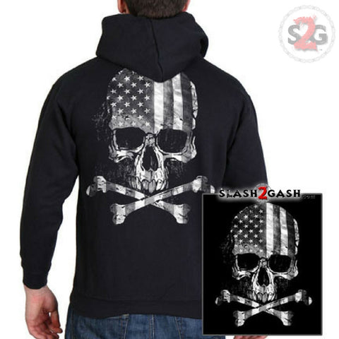 Hot Leathers Flag Skull Zip Up Hooded Sweatshirt Crossbones Hoodie