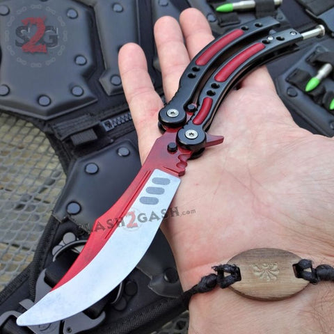 Autotronic Butterfly Knife CSGO Red & Black TRAINER Dull PRACTICE CS:GO Counter Strike Balisong