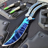 Blue Slaughter CSGO Butterfly Knife SHARP 440C Counter Strike Tactical Balisong - Grey