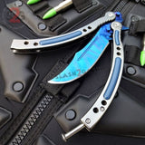 CSGO Blue Slaughter Butterfly Knife SHARP 440C Counter Strike Grey Balisong