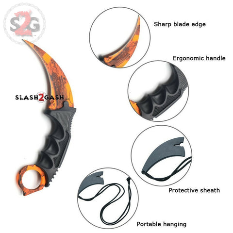 CSGO karambit orange camo tactical claw neck knife fixed blade knives counter strike CS GO hawkbill with sheath hunter camouflage