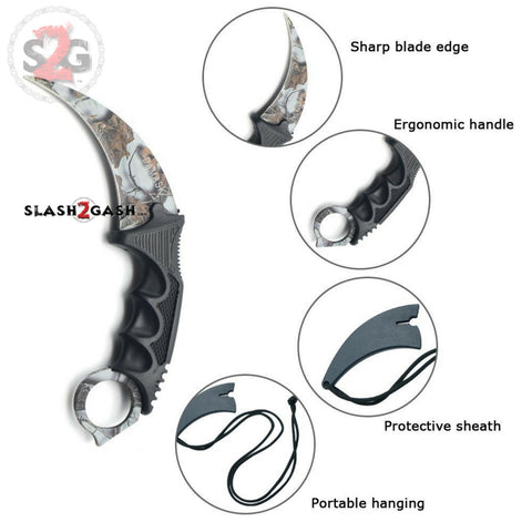 CSGO karambit winter camo tactical claw neck knife fixed blade knives counter strike CS GO hawkbill with sheath white camouflage