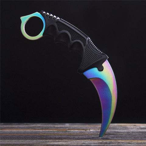 CSGO karambit tactical claw neck knife fixed blade knives counter strike titanium rainbow fade CS GO