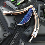 Blue Slaughter CSGO Butterfly Knife SHARP 440C Counter Strike Tactical Balisong - Bronze