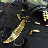 Gold Tiger Tooth CSGO Butterfly Knife SHARP 440C Counter Strike Tactical Balisong