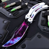 CSGO White Galaxy Butterfly Knife SHARP 440C Counter Strike Tactical Balisong