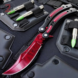 CSGO Red Slaughter Butterfly Knife SHARP 440C Counter Strike Tactical Balisong