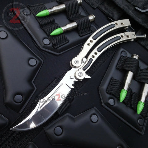 CSGO Silver Butterfly Knife SHARP Chrome Mirror Counter Strike Balisong