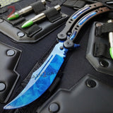 Blue Doppler Sapphire CSGO Butterfly Knife TRAINER Dull Spring Latch PRACTICE Balisong