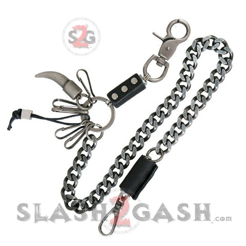 Hot Leathers Gunmetal Tooth Wallet Chain w/ clips 18" Heavy Duty