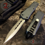 Damascus OTF Knife Carbon Fiber Recon D/A Switchblade - Delta Force Automatic Knives Dagger Plain