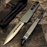 Damascus OTF Knife Carbon Fiber Recon D/A Switchblade - Delta Force Automatic Knives Dagger Plain