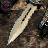 Carbon Fiber OTF Knife D/A Switchblade - REAL Layered Damascus - Delta Force Automatic Knives Dagger Serrated
