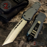 Real Damascus OTF Knife Carbon Fiber D/A Switchblade - Delta Force Automatic Knives Tanto Plain