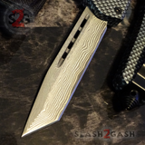 Real Damascus OTF Knife Carbon Fiber D/A Switchblade - Delta Force Automatic Knives Tanto Plain