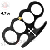 Cross Brass Knuckles Cardinals Revenge Belt Buckle Steel Paperweight - Black Duster