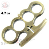 Cross Brass Knuckles Cardinals Revenge Belt Buckle Steel Paperweight - Antique Brass Duster