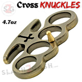 Cross Brass Knuckles Cardinals Revenge Belt Buckle Steel Paperweight - Antique Brass Duster