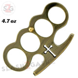 Cross Brass Knuckles Cardinals Revenge Belt Buckle Steel Paperweight - Antique Brass Duster