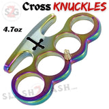Cross Brass Knuckles Cardinals Revenge Belt Buckle Steel Paperweight - Rainbow Titanium Duster
