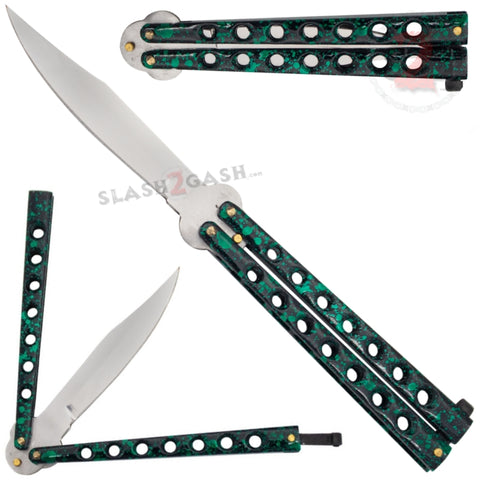 Classic Economy Butterfly Knife Stainless Steel Balisong 7 Hole w/ Rivets - Marble Green