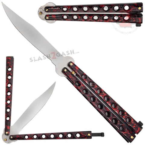 Classic Economy Butterfly Knife Stainless Steel Balisong 7 Hole w/ Rivets - Marble Red