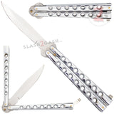 Classic Economy Butterfly Knife Stainless Steel Balisong 7 Hole w/ Rivets - Silver