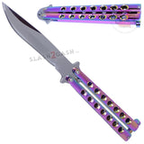 Classic Economy Butterfly Knife Stainless Steel Balisong 7 Hole w/ Rivets - Titanium Rainbow