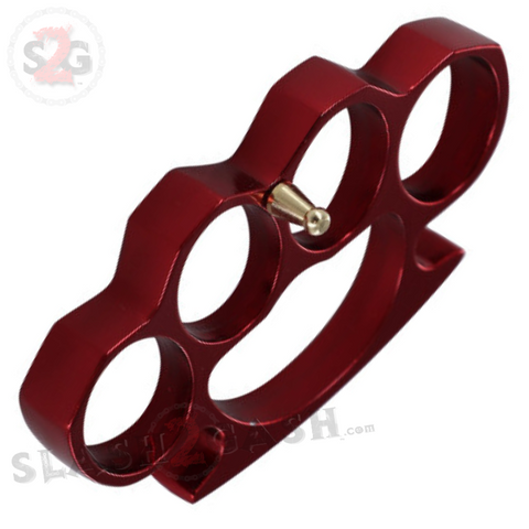 Classic Heavy Duty Belt Buckle & Paperweight - RED Brass Knuckles Solid Aluminum