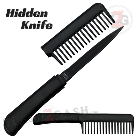 Hidden Comb Knife Self Defense Detachable Blade Concealed Dagger Double Edge - Black