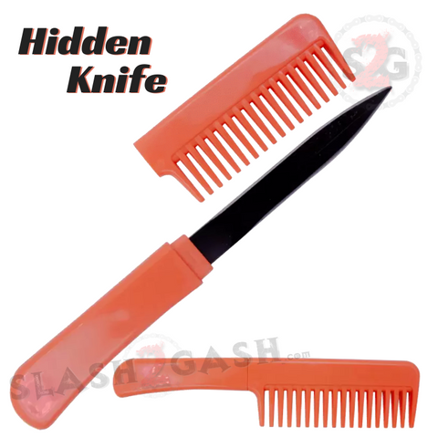 Hidden Comb Knife Self Defense Detachable Blade Concealed Dagger Double Edge - Red, Salmon