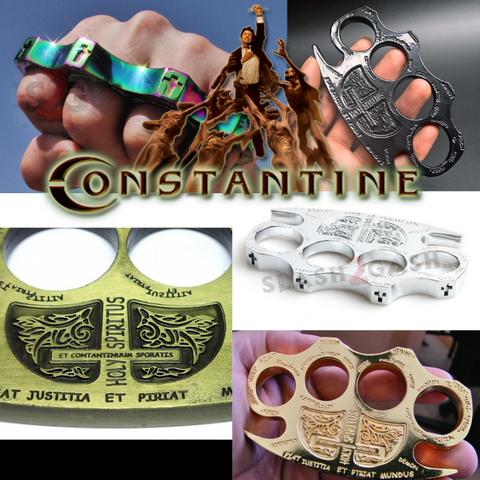 Constantine Brass Knuckles Holy Spiritus Paperweight Movie Replica Cross Buckle - Gold Silver Bronze Black Rainbow