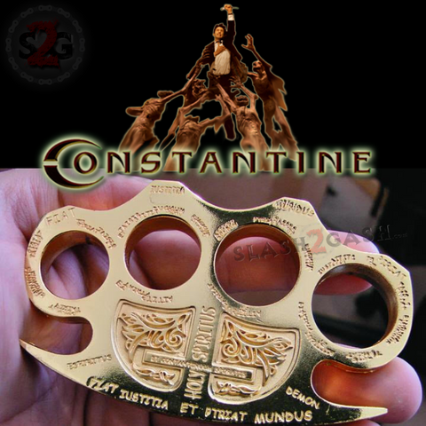 Constantine Knuckles Gold Holy Spiritus Paperweight Movie Replica Cross Buckle