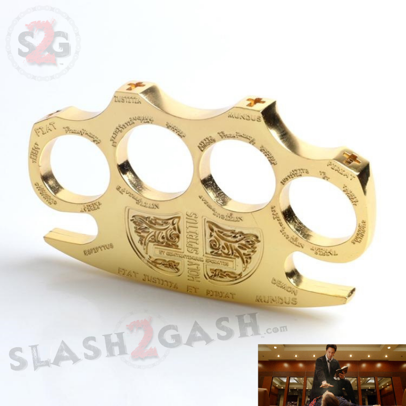 Navy Brass Knuckles Belt Buckle Paperweight - Shiny Gold, Slash2Gash