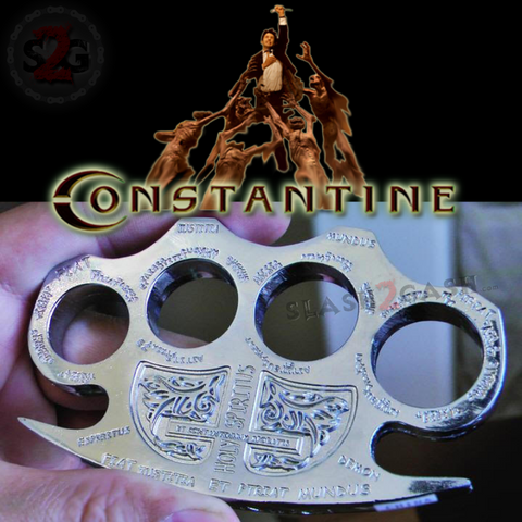 Constantine Knuckles Silver Holy Spiritus Paperweight Movie Replica Cross Buckle Shiny Chrome