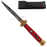 Golden Cross Stiletto Automatic Knife Classic Switchblade - Red Acrylic