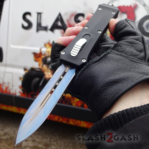 Blue Blade OTF Knife Crypt Keeper Dual Action Black Automatic S2G Tactical Switchblade Knives Dagger