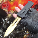 Gold Blade OTF Knife Crypt Keeper Dual Action Black Automatic S2G Tactical Switchblade Knives Dagger Serrated