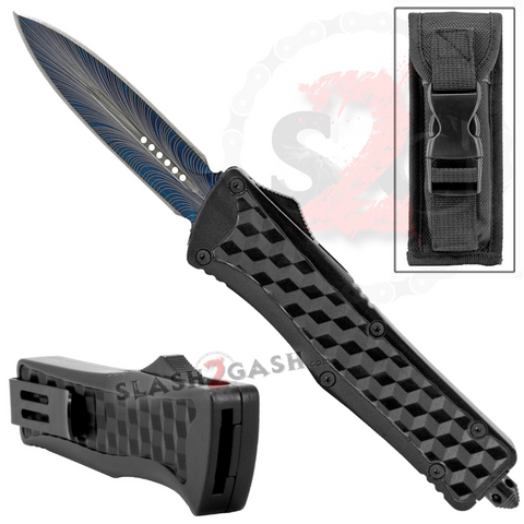 Blue Spectrum Blade Cubist OTF Knife D/A Automatic Cube Switchblade Knives - Double Edge Dagger