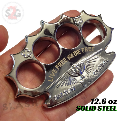 Dalton Global Brass Knuckles Live Free or Die Free Paperweight - Silver/Chrome Robbie Dalton Irish Knucks Heavy Duty Steel Buckle