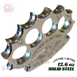 Dalton Global Brass Knuckles Live Free or Die Free Paperweight - Silver/Chrome Robbie Dalton Irish Knucks Heavy Duty Steel Buckle