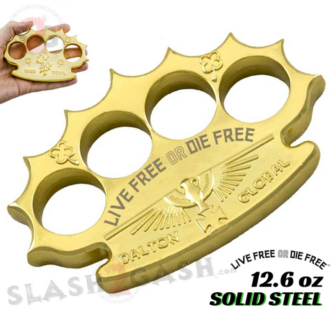 Dalton Global Brass Knuckles Live Free or Die Free Paperweight - Gold Robbie Dalton Irish Knucks Heavy Duty Steel Buckle