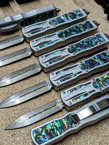 Small Prototype OTF Knife REAL Damascus Abalone S2G Tactical - Dagger