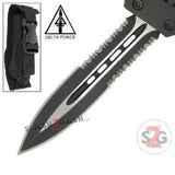 Delta Force Commando D/A OTF Automatic Knife Black - Dagger Serrated Switchblade